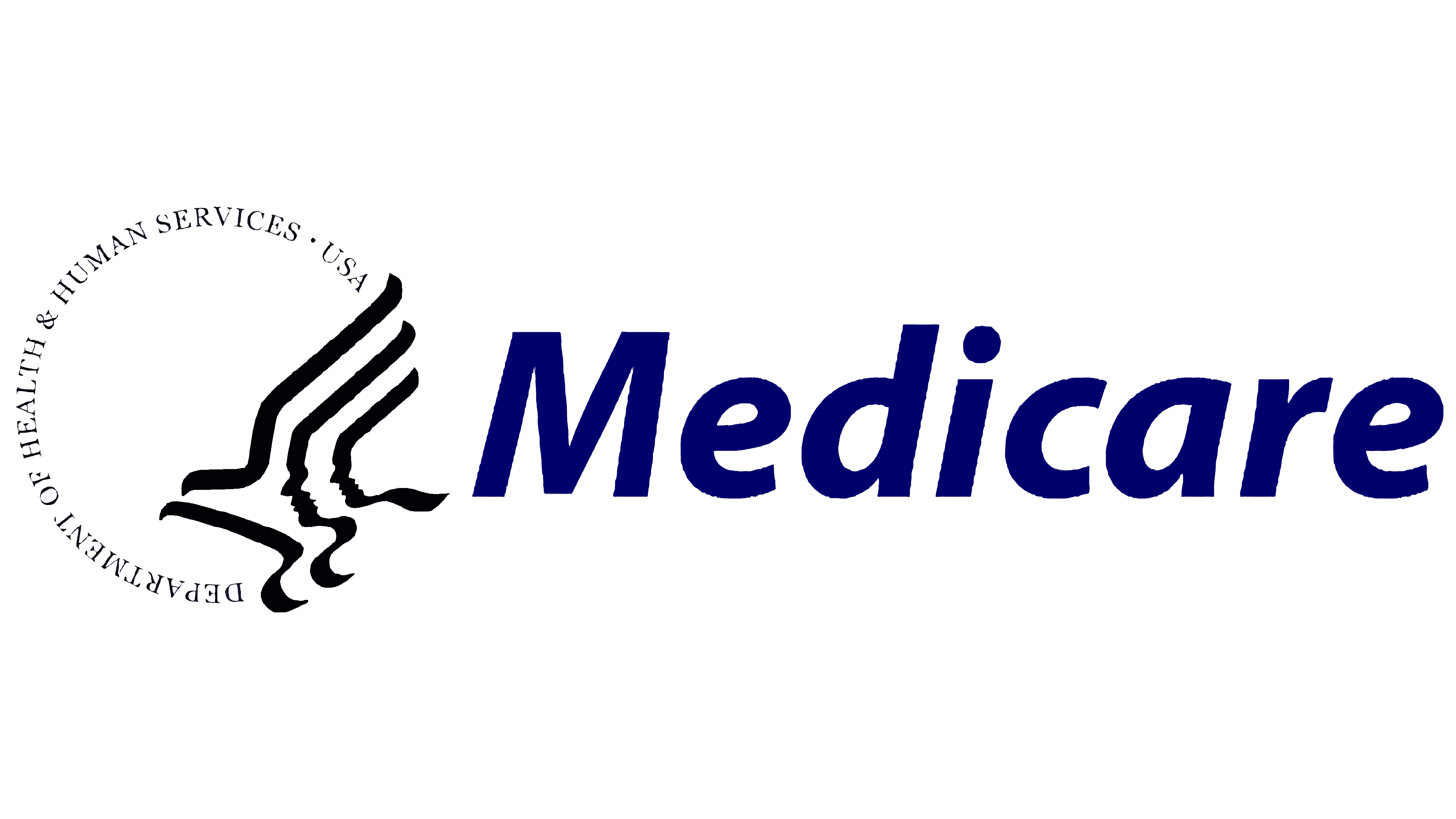 Medicare logo in blue with dark green background.