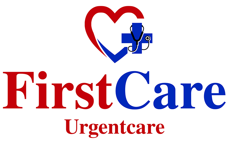 Red and blue First Care Urgent Care logo.